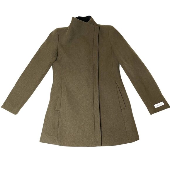 Calvin Klein Women’s XS Khaki Green Asymmetrical Zip Wool Cashmere Blend Coat - Picture 7 of 7